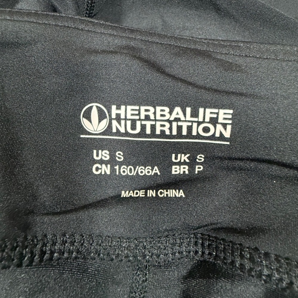 Herbalife Nutrition Women's S Black Blue Stripe Capri Leggings Zip Pockets - Picture 2 of 9